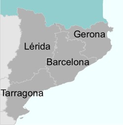 Испания. Карта Каталонии. Провинции автономного региона Каталония