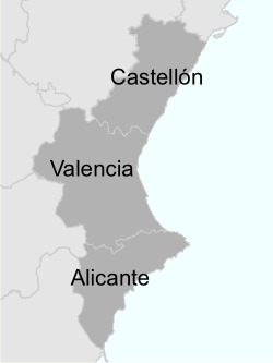 Испания. Карта Валенсии. Провинции автономного региона Валенсия