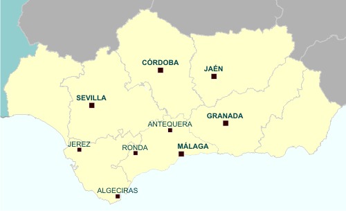 Испания. Карта городов Андалусии